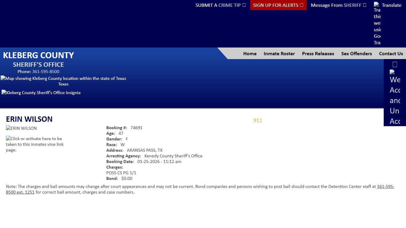 View Roster - ERIN WILSON - Kleberg County Sheriff